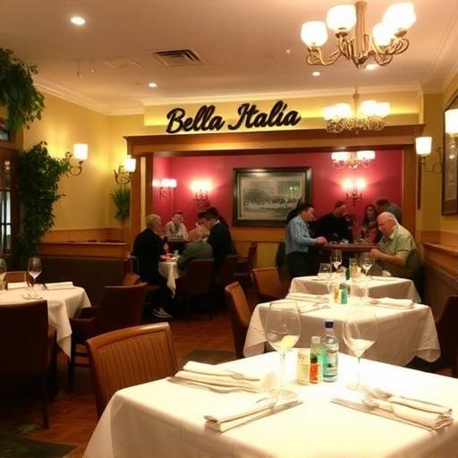 Interno accogliente del Ristorante Bella Italia con tavoli apparecchiati e atmosfera vivace