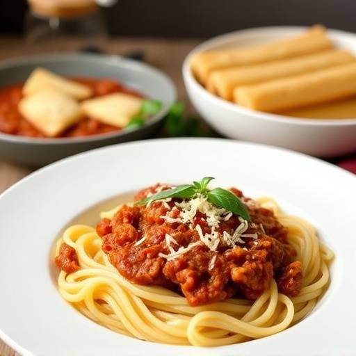 Piatto di pasta fresca fatta in casa con rag&ugrave; alla bolognese