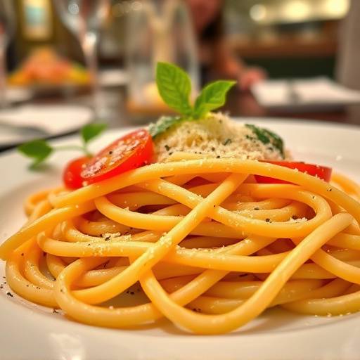 Primo piano di un piatto di pasta fresca fatta in casa al Ristorante Bella Italia, Milano