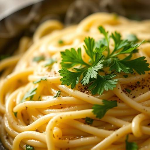 Un piatto fumante di spaghetti alla carbonara, guarnito con prezzemolo fresco.